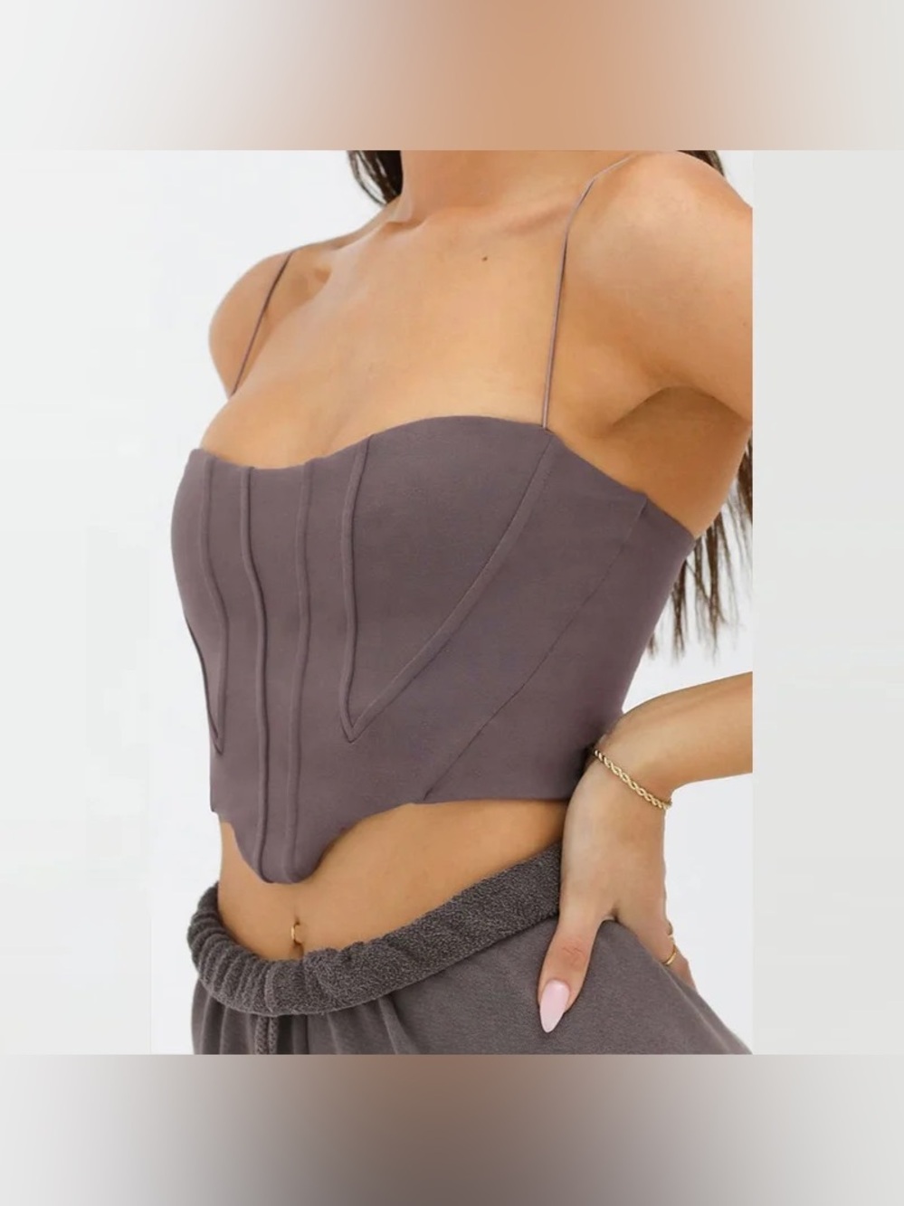 Joah Brown Contour Corset in Suede Mauve Size S/M - Picture 6 of 9